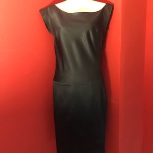 Club Monaco Emerald green silk dress with asymmetrical sleeves.